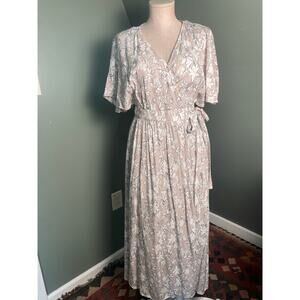 ABLE Wheat and White Floral Wrap Dress. Size Med. Great condition.